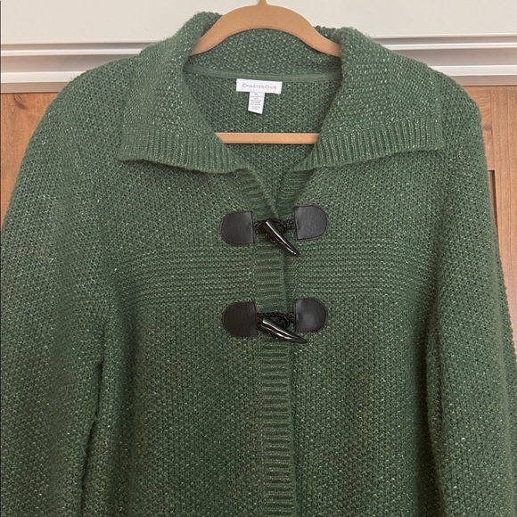 Charter Club Cardigan knit Sweater Womens XL Green Toggles Wool blend Preppy - Picture 3 of 12